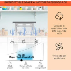 Klarstein Royal Flush Downdraft Cappa Aspirante 430 M³/h 60 Cm -Fornello Italia 13295971 3
