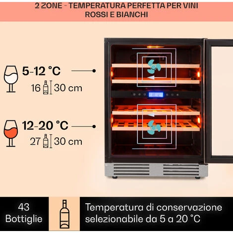 Klarstein Vinovilla 43 Built-In Duo Cantinetta Vino A Due Zone 129l 43 Bott. 3 Colori Anta In Vetro 5 Klarstein Vinovilla 43 Built-In Duo Cantinetta Vino A Due Zone 129l 43 Bott. 3 Colori Anta In Vetro - immagine 3