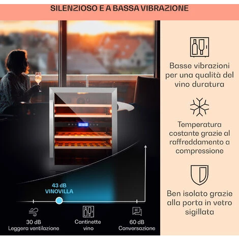 Klarstein Vinovilla 43 Built-In Duo Cantinetta Vino A Due Zone 129l 43 Bott. 3 Colori Anta In Vetro 6 Klarstein Vinovilla 43 Built-In Duo Cantinetta Vino A Due Zone 129l 43 Bott. 3 Colori Anta In Vetro - immagine 4