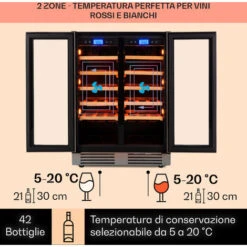 Klarstein Vinovilla 42 Twin Built-In Duo Frigovino A Due Zone 126l 42 Bott. 3 Colori Vetro -Fornello Italia 14061924 3