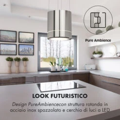 Klarstein Tron Ambience Cappa A Isola Ø38cm Ricircolo 540m³/h LED Acciaio Inox -Fornello Italia 14061982 3