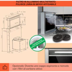 Klarstein Royal Flush Eco Cappa Aspirante, 60 Cm, 576 M³/h, A+ -Fornello Italia 14062010 5