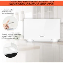 Klarstein Kronleuchter L Cappa A Isola 60cm Scarico: 590m³/h LED Touch Bianco -Fornello Italia 14062089 4