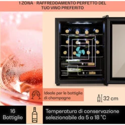 Klarstein Shiraz 16 Uno - Frigorifero Per Vini, 42 L, Pannello Di Controllo Touch, 131 W, 5-18°C -Fornello Italia 14062195 3