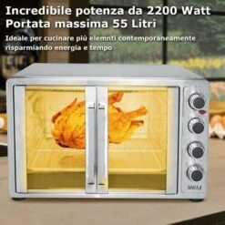 Forno Fornetto Elettrico Ventilato 55 Lt 2200 W Luce Doppia Porta Girarrosto -Fornello Italia 15920728 5