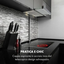 Klarstein Viola Cappa Aspirante Acciaio Inox 59,6 Cm 612m³/h Classe A Argento -Fornello Italia 20154985 2