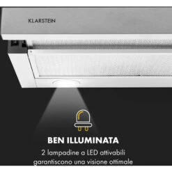 Klarstein Viola Cappa Aspirante Acciaio Inox 59,6 Cm 612m³/h Classe A Argento -Fornello Italia 20154985 5
