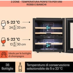 Klarstein Vinsider 36 Frigorifero Per Vini, 2 Zone Di Raffreddamento, 5-22°C, 85l, Acciaio Inossidabile -Fornello Italia 22853950 3