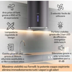 Klarstein Klarstein Beretta Cappa Aspirante A Isola Ø35cm A Ricircolo 650m³/h LED Nero 8 Klarstein Klarstein Beretta Cappa Aspirante A Isola Ø35cm A Ricircolo 650m³/h LED Nero -Fornello Italia 22853997 2