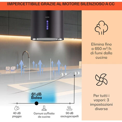 Klarstein Klarstein Beretta Cappa Aspirante A Isola Ø35cm A Ricircolo 650m³/h LED Nero 5 Klarstein Klarstein Beretta Cappa Aspirante A Isola Ø35cm A Ricircolo 650m³/h LED Nero - immagine 3
