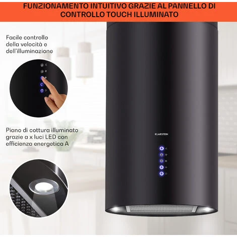 Klarstein Klarstein Beretta Cappa Aspirante A Isola Ø35cm A Ricircolo 650m³/h LED Nero 6 Klarstein Klarstein Beretta Cappa Aspirante A Isola Ø35cm A Ricircolo 650m³/h LED Nero - immagine 4