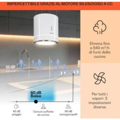 Klarstein Tron Ambience Cappa Aspirante A Isola Ø38cm Ricircolo 540m³/h LED Bianco -Fornello Italia 22854335 2