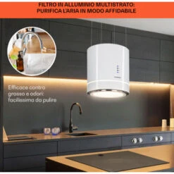 Klarstein Tron Ambience Cappa Aspirante A Isola Ø38cm Ricircolo 540m³/h LED Bianco -Fornello Italia 22854335 5