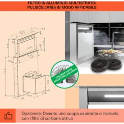 Klarstein Royal Flush Eco Cappa Aspirante, 60 Cm, 576 M³/h, A+ -Fornello Italia 22854427 5