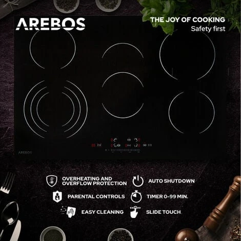 AREBOS Fornello In Vetroceramica Piastre Autosufficiente 8600 W 5 Fuochi 5 AREBOS Fornello In Vetroceramica Piastre Autosufficiente 8600 W 5 Fuochi - immagine 3