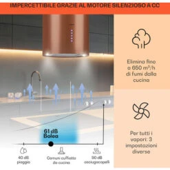 Klarstein Beretta, Cappa A Isola, Ø 35 Cm, Scarico/Ricircolo, 650m³/h, LED, Rame 9 Klarstein Beretta, Cappa A Isola, Ø 35 Cm, Scarico/Ricircolo, 650m³/h, LED, Rame -Fornello Italia 27196771 3