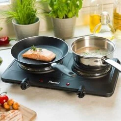 Doppia Piastra In Ghisa Nera Piano Cottura Da Campeggio Elettricamente Portatile 750/1500 Watt Bestron AHP250D -Fornello Italia 28658149 2
