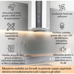 Klarstein Beretta Cappa A Isola Ø35cm Scarico/Ricircolo 650m³/h LED Acciaio Inox 8 Klarstein Beretta Cappa A Isola Ø35cm Scarico/Ricircolo 650m³/h LED Acciaio Inox -Fornello Italia 35444384 2