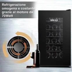 Cantina Refrigerante Vino Cantinetta Frigo Elettrica 18 Bottiglie 52Lt 70W Nero -Fornello Italia 35985872 3