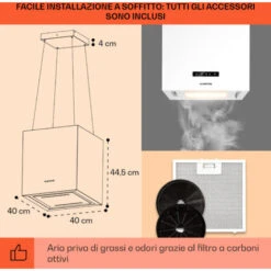 Klarstein Kronleuchter Smart, Cappa A Isola, Controllo Con App, Pannello LED, 595m³/h -Fornello Italia 39490898 5