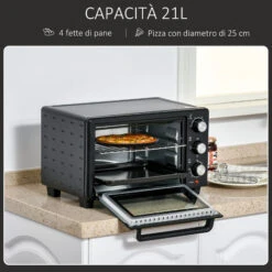 HOMCOM Fornetto Elettrico 21L Timer E Temperatura Regolabile, 3 Modalità Di Cottura E Accessori Inclusi, 46.4x38x28.5cm - Nero -Fornello Italia 42725654 4