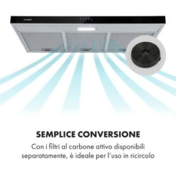 Klarstein Contempo 90, Cappa Aspirante, 175m³/h, LED, Acciaio Inox, Acrilico, Nero -Fornello Italia 47683328 3