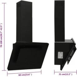 Cappa A Parete 60 Cm In Acciaio Inox E Vetro Temperato Nero VidaXL -Fornello Italia 60870063 3