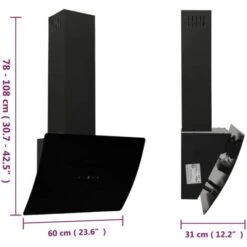 Cappa A Parete 60 Cm In Acciaio E Vetro Temperato Nero VidaXL -Fornello Italia 60870094 3