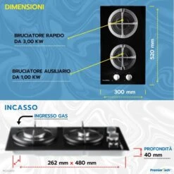 PremierTech PC2G30V Piano Cottura A Gas 2 Fuochi 30cm Vetro 9 PremierTech PC2G30V Piano Cottura A Gas 2 Fuochi 30cm Vetro -Fornello Italia 70294366 4
