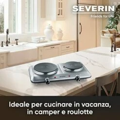 Severin DK 1014 Fornello Con Doppia Piastra Elettrica Da 15 Cm E 18 Cm 2500W, Fornello In Acciaio, Fornello Campeggio Resistente Alle Temperature Con Termostato Regolabile, Argento -Fornello Italia 70804549 3