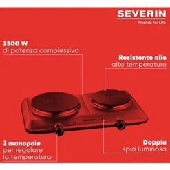 Severin DK 1014 Fornello Con Doppia Piastra Elettrica Da 15 Cm E 18 Cm 2500W, Fornello In Acciaio, Fornello Campeggio Resistente Alle Temperature Con Termostato Regolabile, Argento -Fornello Italia 70804549 4