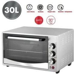 Forno Fornetto Elettrico Ventilato 30 Litri Smaltato 320 Gradi Doppio Vetro Luce Grigio -Fornello Italia 78382692 2