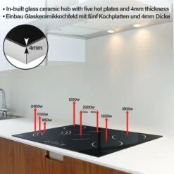 Piano Di Cottura In Vetroceramica - 5 Fuochi, 8600W, Da 77 Cm, 9 Livelli Di Potenza, Controllo Touch, Timer, Blocco Di Sicurezza -Fornello Italia 82402796 2