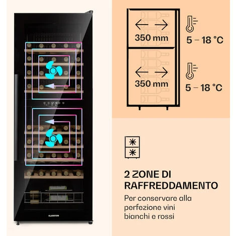 Klarstein Barossa 54 Duo Frigorifero Per Vini 2 Zone 148 Litri 54 Bottiglie Display Touch Nero 5 Klarstein Barossa 54 Duo Frigorifero Per Vini 2 Zone 148 Litri 54 Bottiglie Display Touch Nero - immagine 3