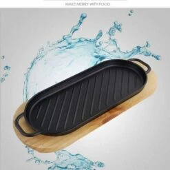MINKUROW Bistecchiera A Piastra Piana In Ghisa Con Vassoio In Legno Piastra Teppanyaki Antiaderente Per Cucina Domestica -Fornello Italia 88623721 3