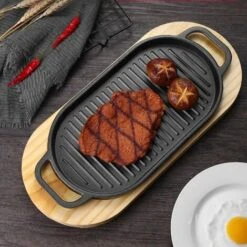 MINKUROW Bistecchiera A Piastra Piana In Ghisa Con Vassoio In Legno Piastra Teppanyaki Antiaderente Per Cucina Domestica -Fornello Italia 88623721 5