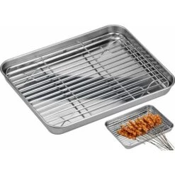 MINKUROW Teglia Da Forno + Griglia Di Raffreddamento, 26,5 X 20 X 2,5 Cm Teglia Da Forno Universale In Acciaio Inossidabile Teglia Da Forno Rettangolare