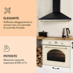 Klarstein Montblanc 90 - Cappa Aspirante, 610 M³/h, 165 W, 2 X 1,5 W, LED, Barra Per Utensili -Fornello Italia 94663505 4