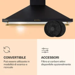 Klarstein Montblanc 90 - Cappa Aspirante, 610 M³/h, 165 W, 2 X 1,5 W, LED, Barra Per Utensili -Fornello Italia 94663505 5