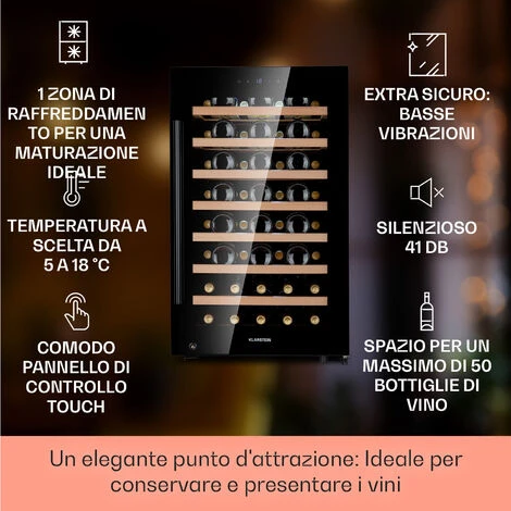 Klarstein Barossa 50 Uno - Frigorifero Per Vini, 1 Zona, 120 Litri/50 Bottiglie, Display Touch 4 Klarstein Barossa 50 Uno - Frigorifero Per Vini, 1 Zona, 120 Litri/50 Bottiglie, Display Touch - immagine 2