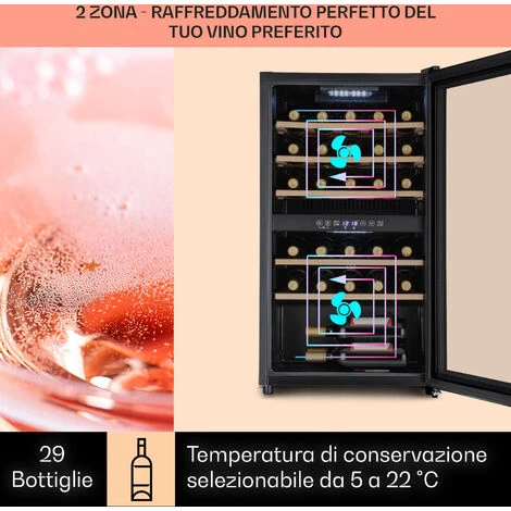 Klarstein Barossa 29 Duo - Frigorifero Per Vini, 29 Bottiglie, 80 Litri, 2 Zone, Controllo Tramite Pulsanti 5 Klarstein Barossa 29 Duo - Frigorifero Per Vini, 29 Bottiglie, 80 Litri, 2 Zone, Controllo Tramite Pulsanti - immagine 3