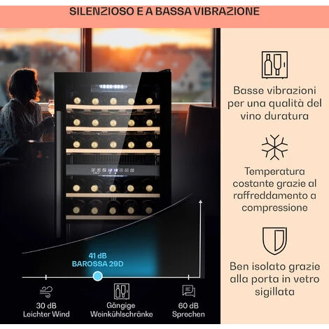 Klarstein Barossa 29 Duo - Frigorifero Per Vini, 29 Bottiglie, 80 Litri, 2 Zone, Controllo Tramite Pulsanti 6 Klarstein Barossa 29 Duo - Frigorifero Per Vini, 29 Bottiglie, 80 Litri, 2 Zone, Controllo Tramite Pulsanti - immagine 4