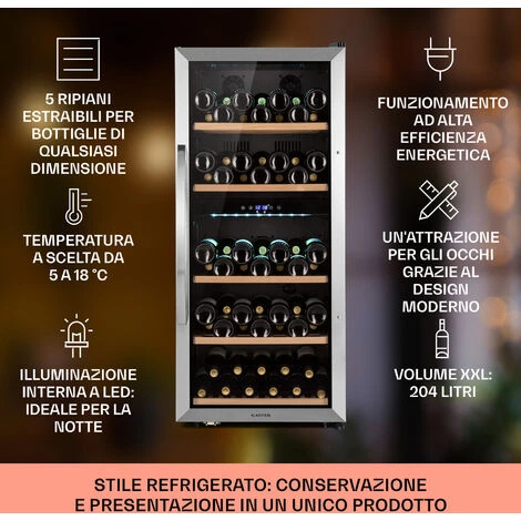 Klarstein Vinamour 66 Duo - Frigorifero Per Vini, 2 Zone, 204 L/79 Bottiglie, 5-18 °C, Touch 4 Klarstein Vinamour 66 Duo - Frigorifero Per Vini, 2 Zone, 204 L/79 Bottiglie, 5-18 °C, Touch - immagine 2