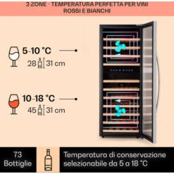 Klarstein Vinamour 73 Duo - Frigorifero Per Vini, 2 Zone, 192 L/73 Bottiglie, 5-18 °C, Touch 9 Klarstein Vinamour 73 Duo - Frigorifero Per Vini, 2 Zone, 192 L/73 Bottiglie, 5-18 °C, Touch -Fornello Italia 97203084 3