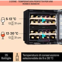 Klarstein Rhône 25 Duo - Frigorifero Per Vini, Raffreddamento A Compressione, 2 Zone, 75 Litri/25 Bottiglie 9 Klarstein Rhône 25 Duo - Frigorifero Per Vini, Raffreddamento A Compressione, 2 Zone, 75 Litri/25 Bottiglie -Fornello Italia 97203141 3